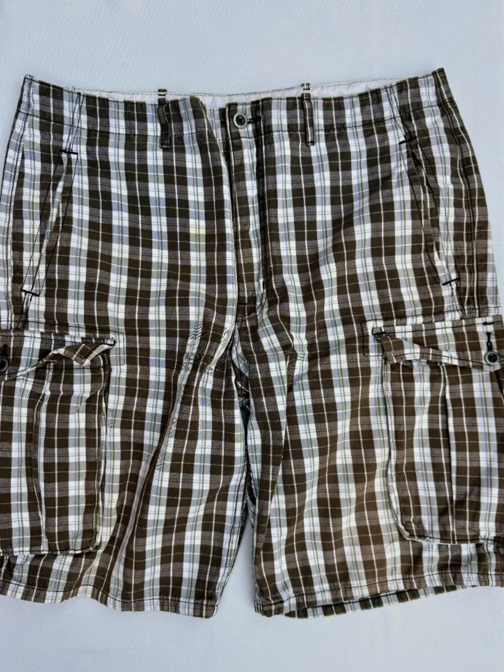 Levi Brown Plaid‎ Hybrid Plaid Cargo Shorts Flat Front Surf Skate Mens 36